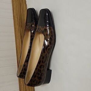 Salvatore Ferragamo, women's sz 6 leather leopard print 1" heel slip on shoes